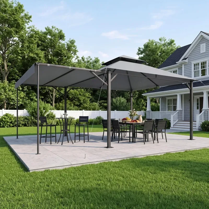 16x11 FT Soft Top Gazebo with Extended Shade Heavy Duty Frame Gray