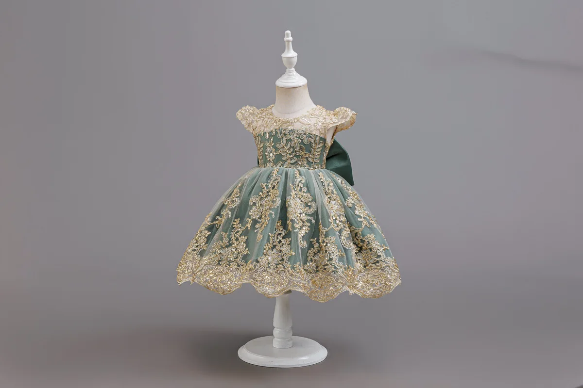 Kleid für Babys und Kleinkinder zum 1. Geburtstag, besticktes Spitzen-Prinzessinnenkleid, Blumenmädchen-Hochzeitskleid, besonderes festliches formelles Kleid für Babys – Detail 7