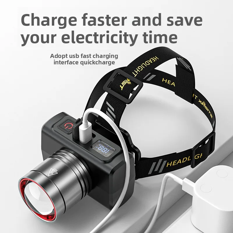 Portable Head Mounted Headlamp Induction Feature Digital Display Telescopic Zoom for Home Outdoor Emergency Protective Lighting