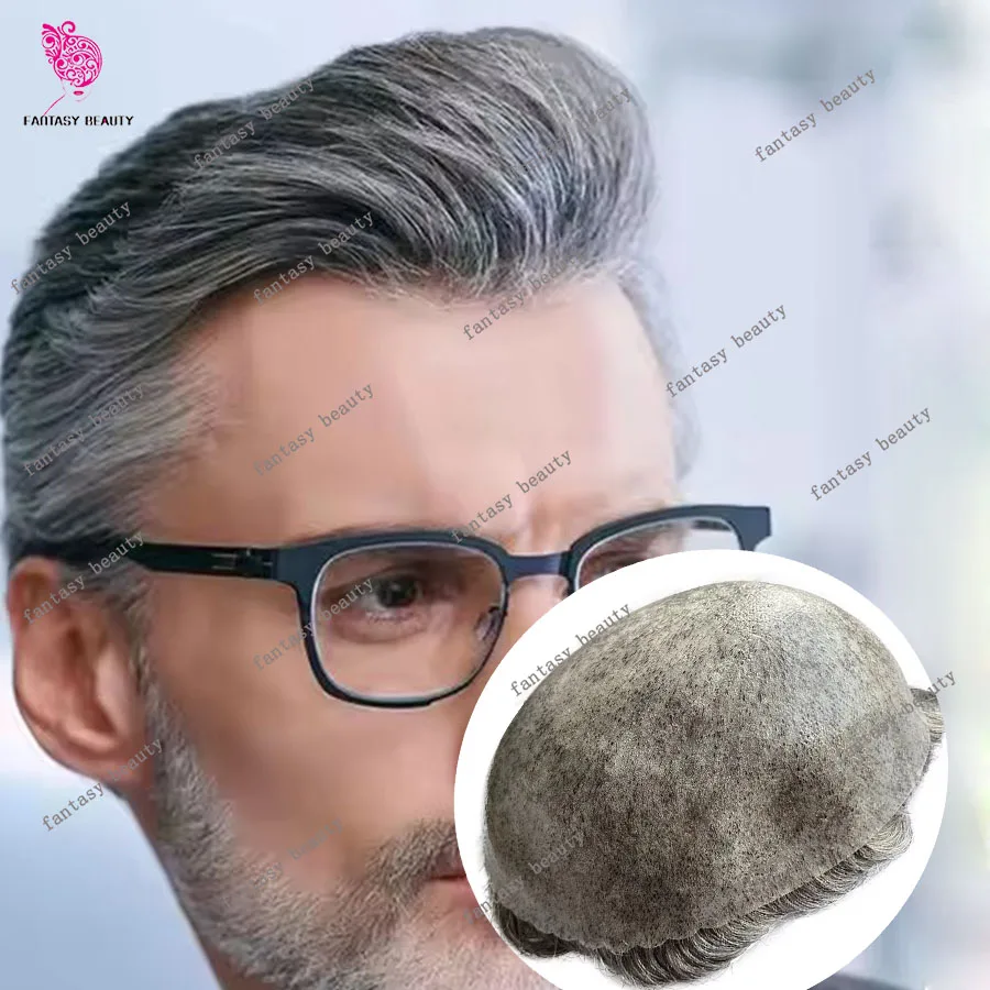 

1B50 1B80 Серый Блондин Старый Мужской Парик Коричневый Прочный Впрыск Тонкая Кожа 100% Человеческие Волосы Капиллярная Система Супер Натуральный Парик Волос