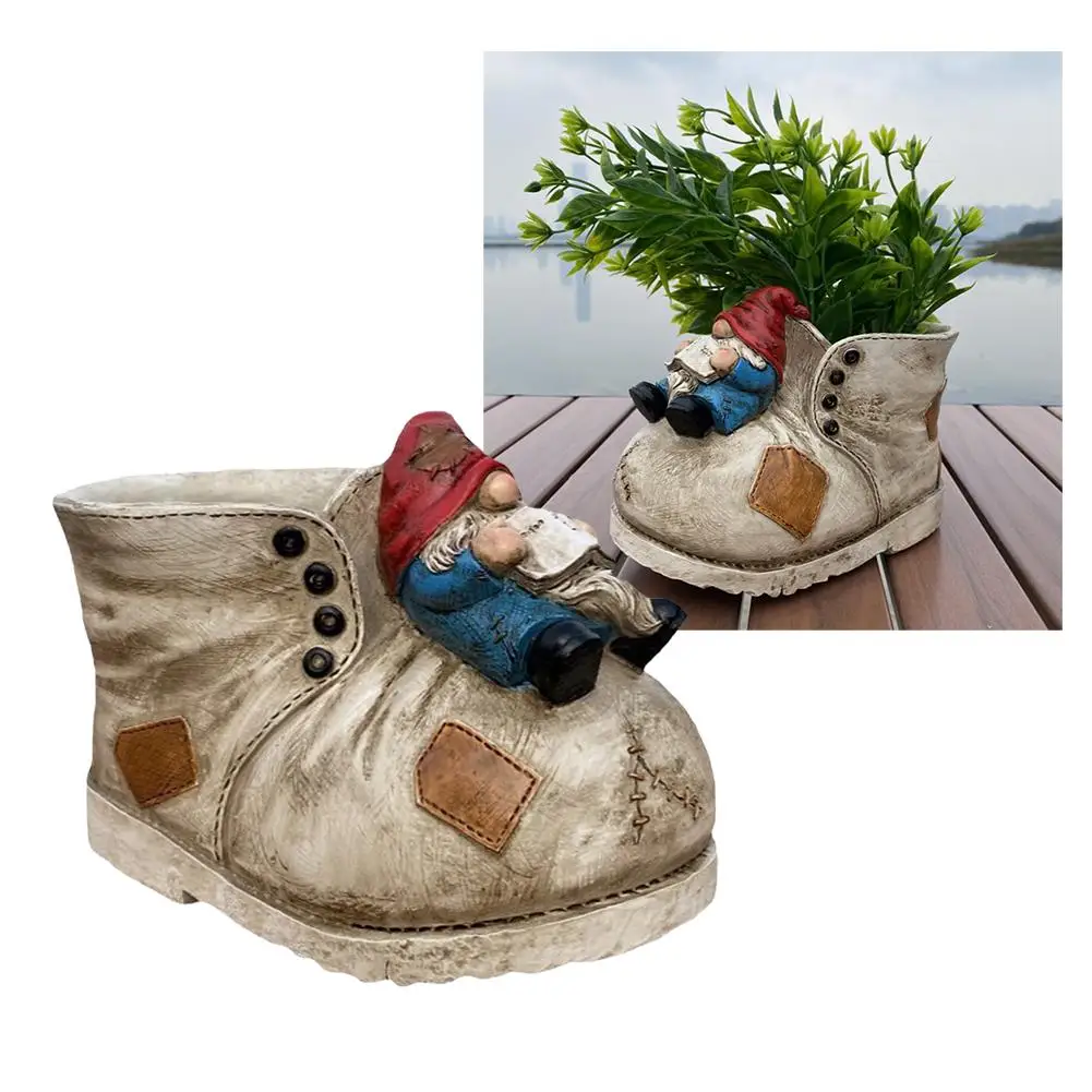 Vintage Old Boot Design Resin Garden Decorative Planter Outdoor Cartoon Pot for Succulent Plant Cactus Herbs and Flowers W8S0