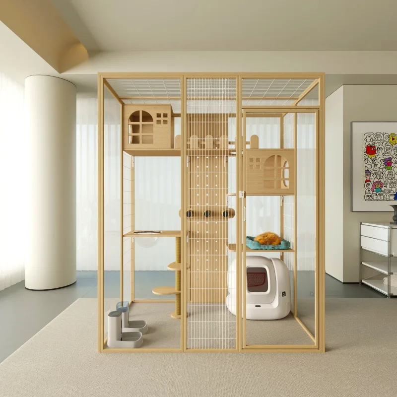 Pet Cabinet Large Cat Cage  Villa House Household Luxury Cage Indoor Cat House Glass Villa Panorama