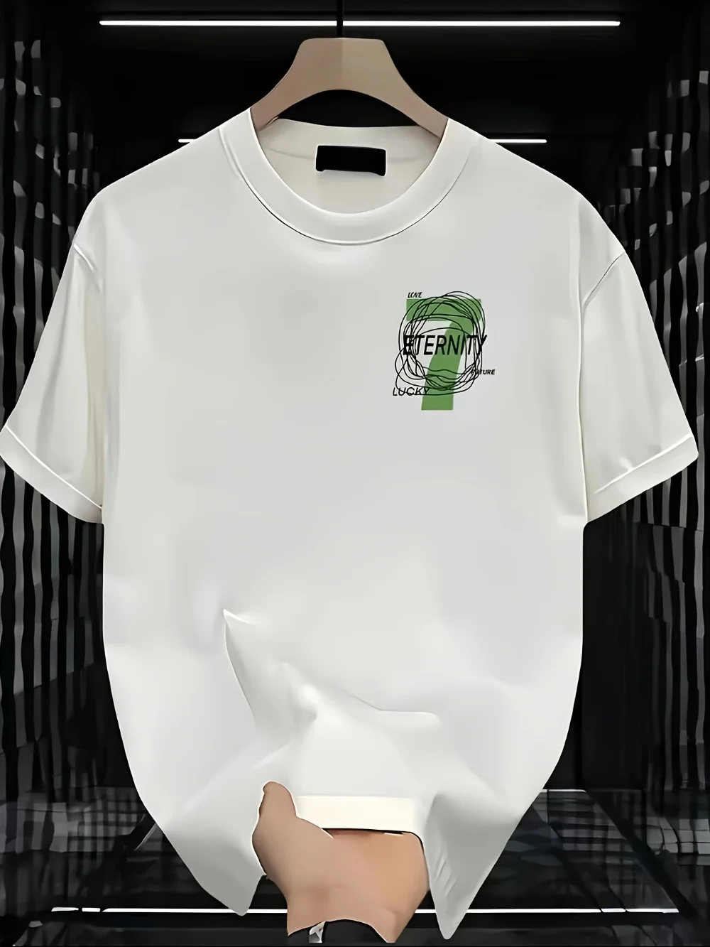 

Men's Short Sleeve Cotton Tee with Bold "ETERNITY" Pattern Print Loose Version Crew Neck Casual Summer Street Trend Wear