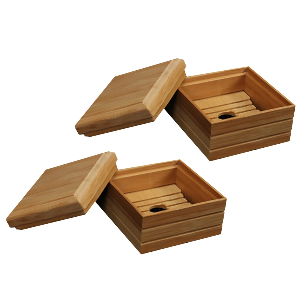 

2 Pcs Bamboo Soap Dish Holder for Outdoor Travel Camping Container Bathroom Case