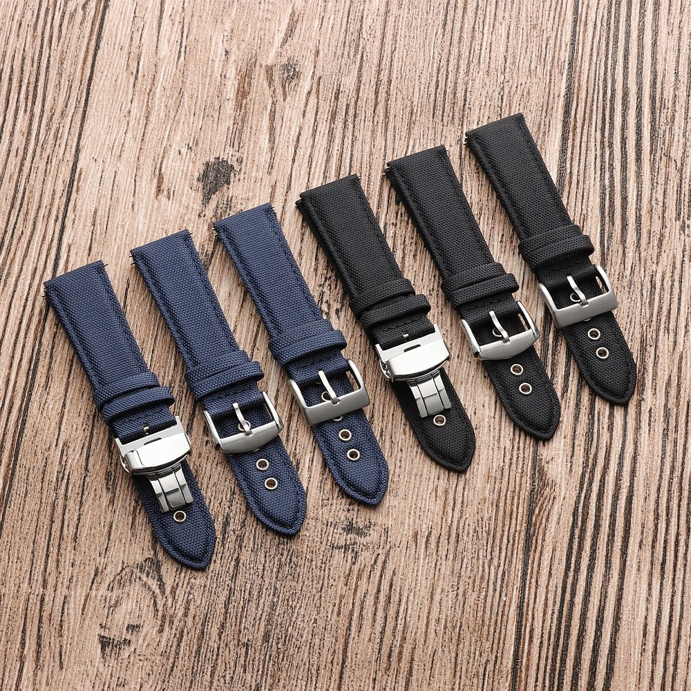 Multiple Buckle Options Quick Release Nylon-coated Genuine Leather WatchBand 22mm for Seiko Unisex Wrist Belt Bracelet