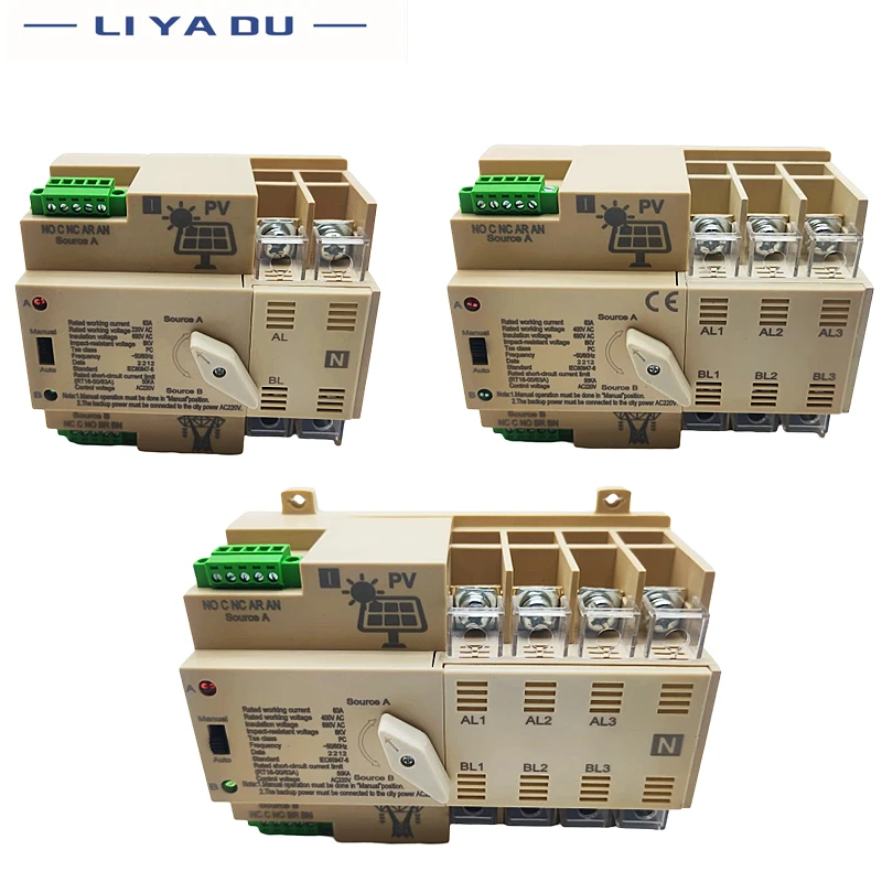 Mini Interruptor de Transferência Automática das Energias Solares na Rede Trilho do Ruído Ats Ats Sistema do Picovolt Poder ao Poder da Cidade Ac220v 2p 3p 4p