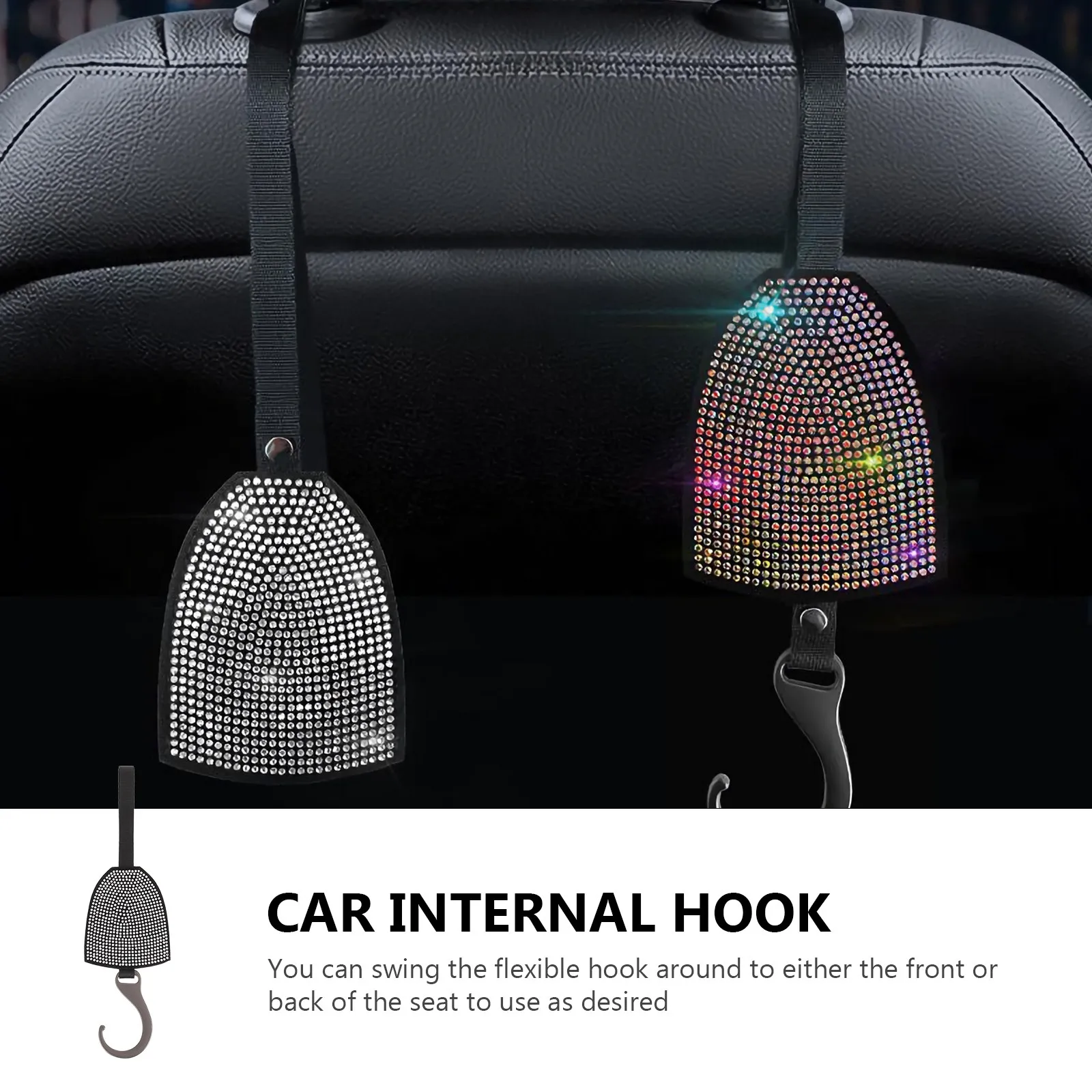 1Pcs Flexible Car Seat Hook with Smooth Edges Safe for Kids Adults Easy Install No Disassembly Rhinestone Decorative Back Seat