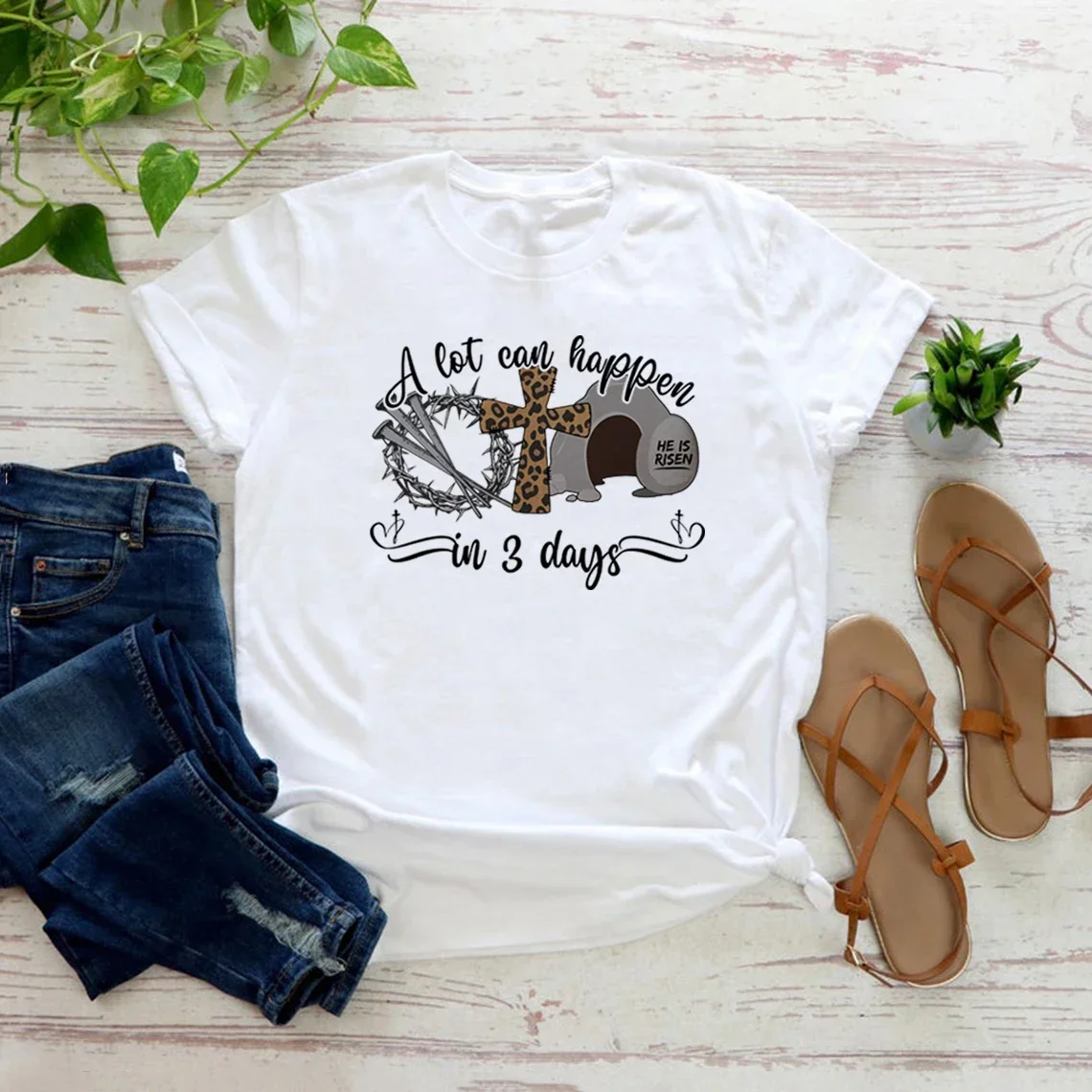 

A Lot Can Happen in 3 Days Easter Tshirt Christian Easter T-Shirt Casual Short Sleeve Women T-shirts Graphic T Shirts Jesus Gift
