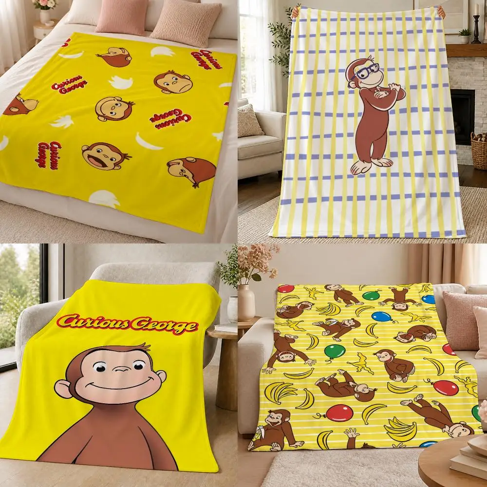 Cartoon C-Curious George American Kids Throw 320g Soft Flannel Fleece Throw Blanket Cover Sofa Bed Dorm Nap