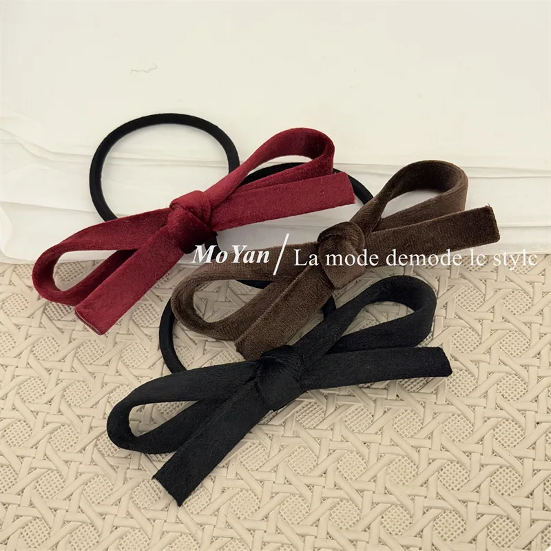 Korean high-end velvet bow hair band retro hair rope versatile ponytail tie headband rubber band
