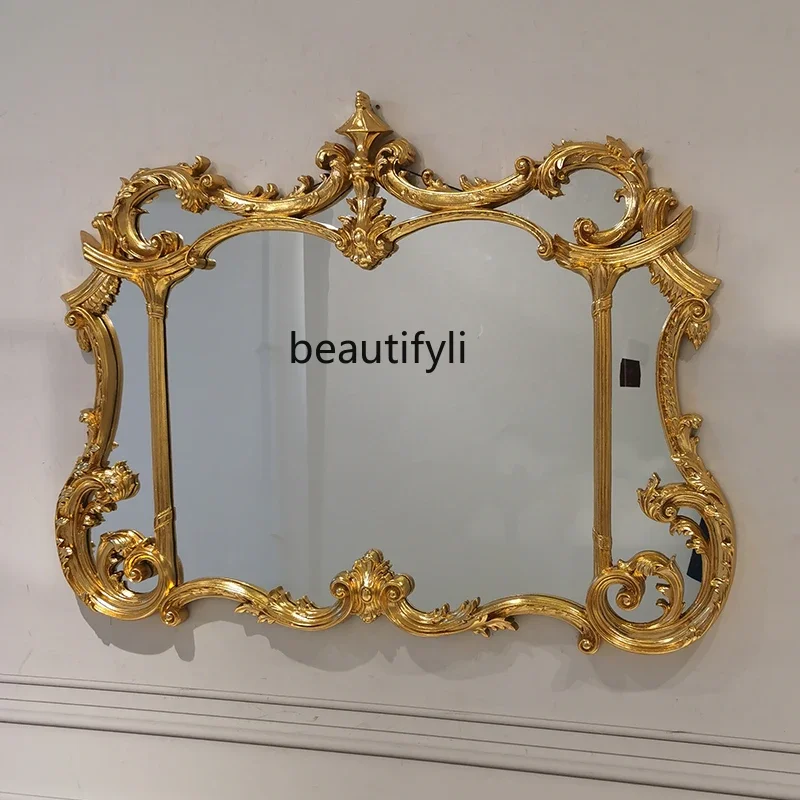 

European Retro Dressing Mirror French Classical Court Bathroom Living Room Hallway Mirror Wall-Hanging