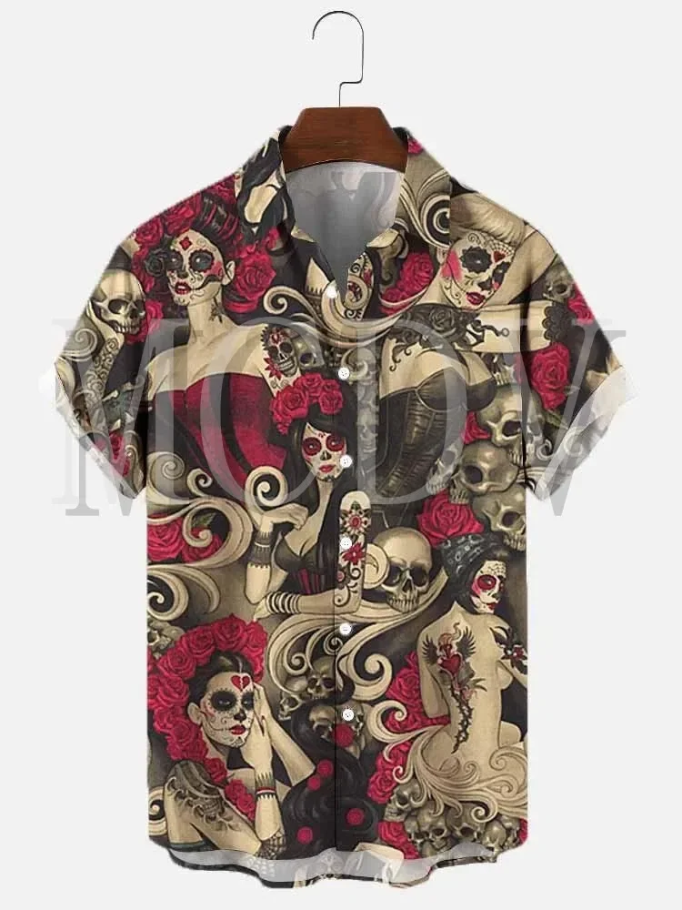 

Men's For Women's Shirts Vintage Rose Skull Sailor Print Casual Breathable Short Sleeve Hawaiian Shirt