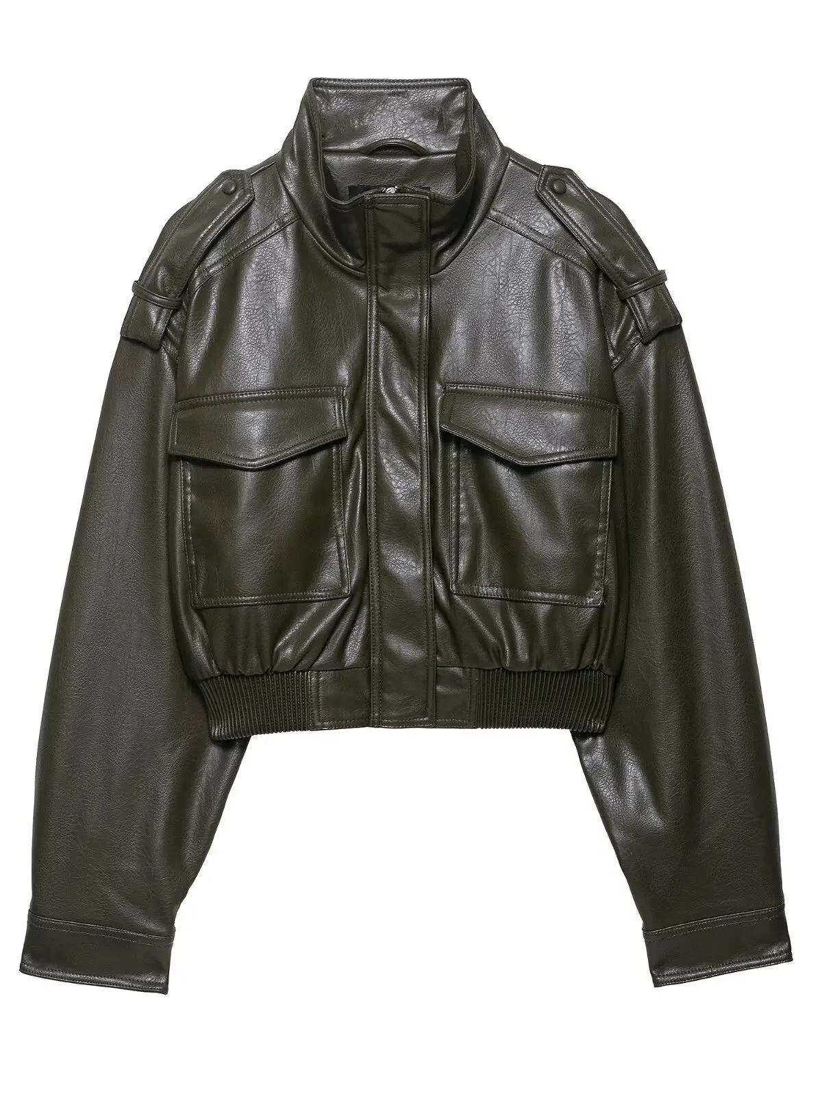 جديد 2025 الخريف المرأة دراجة نارية Jaet iny تقليد الجلود الوقوف طوق طويل Sve ort معطف بولي Material المواد السيدات الملابس