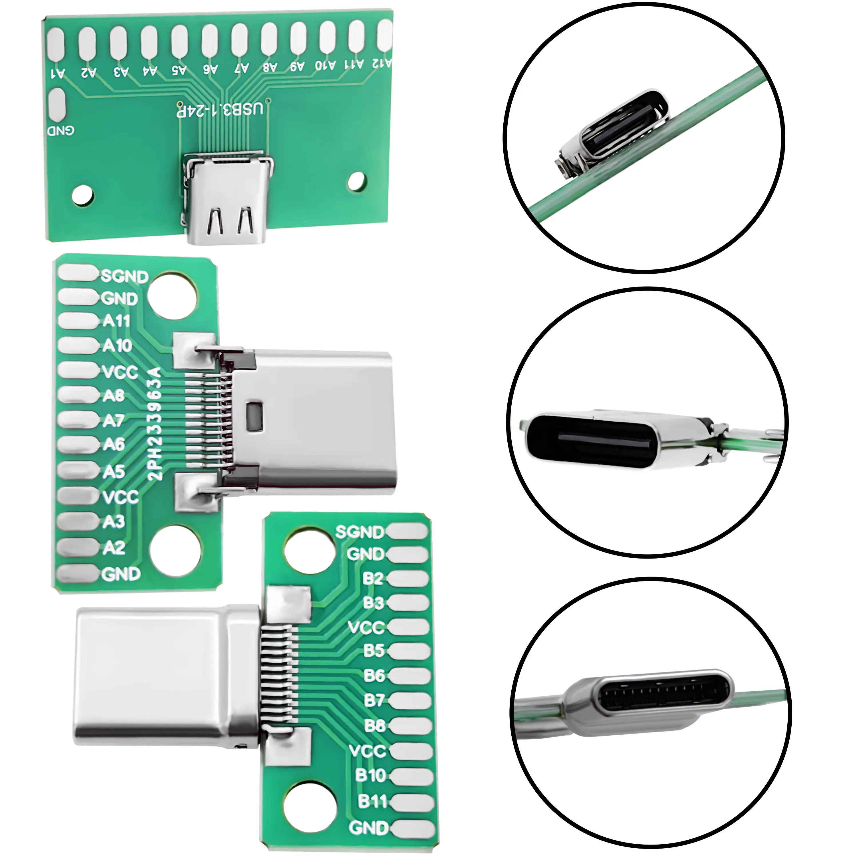 Type-C Female Test Board 24P USB 3.1 Double-Side Reversible Adapter Breakout PCB for DIY Engineering
