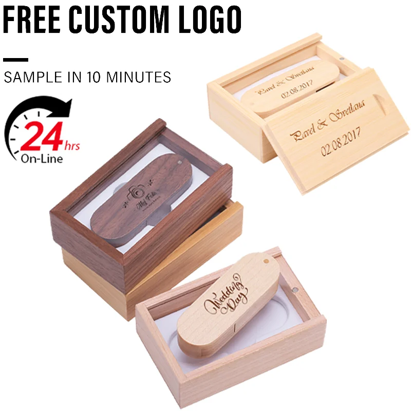

Free Custom Logo Transparent Cover USB Flash Drive 128GB Wooden Push-pull Box Memory Stick 16GB Rotatable USB Stick Pen Drive 8G