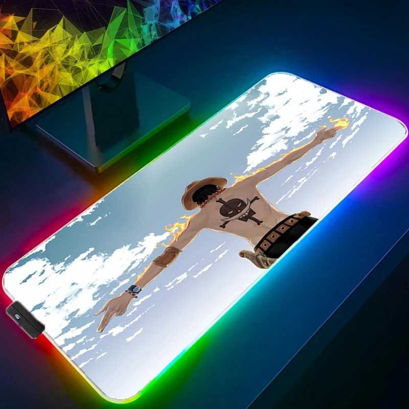 

RGB Large E-sports Mouse Pad one piece Portgas·D· Ace Smooth Flexible Rubber Gamer PC Computer Keyboard Backlight LED Mosuepad