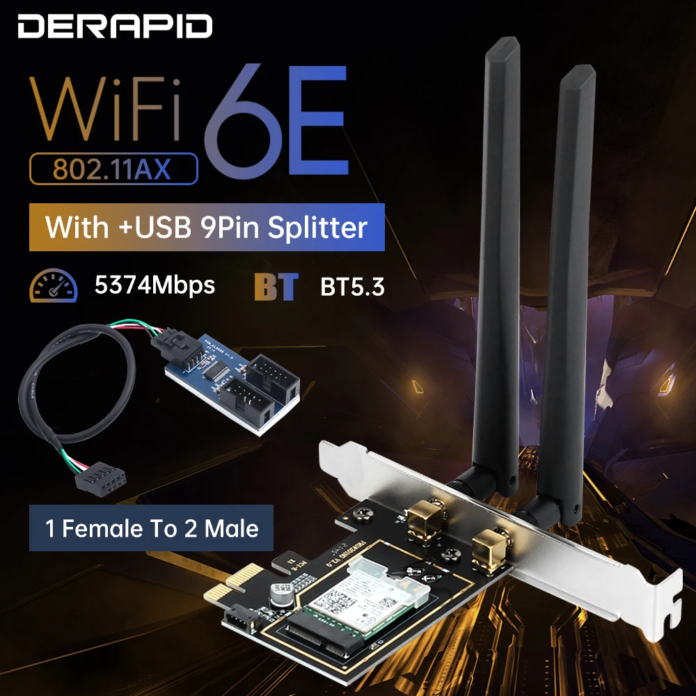 

Triple Band WiFi6E AX210 Wireless Network Card Adapter 2.4G/5GHz/6GHz 802.11AX Bluetooth 5.3 PCI-E WiFi with Accessory for PC