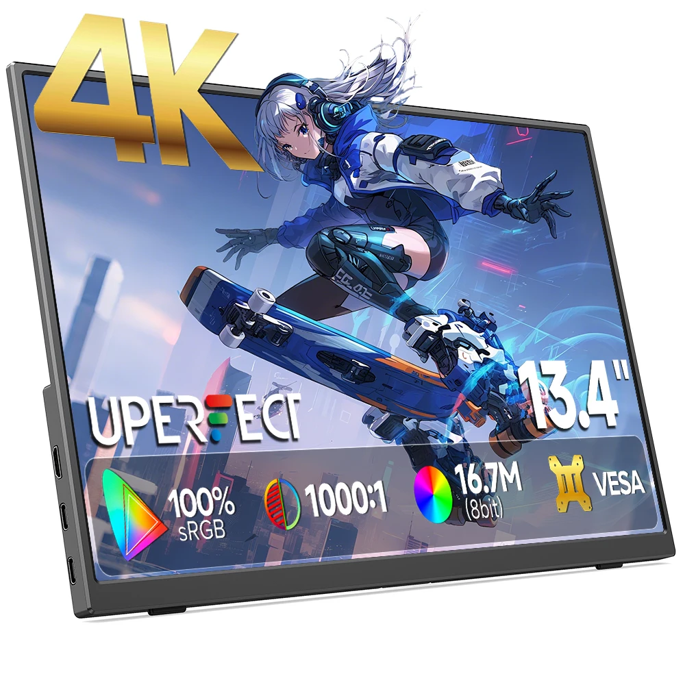 

UPERFECT 13.4 Inch 4K Portable Monitor 3840x2400 450nits Eye Care Travel Screen External Display For XBox PS4/5 Switch Laptop PC