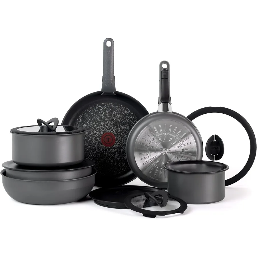 

Набор посуды Expertise с антипригарным покрытием, 14-компонентная индукционная совместимая духовка и бройлер, безопасная до 500F, съемные съемные ручки, идентификатор