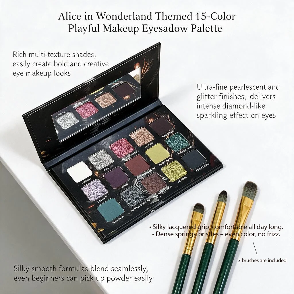 15Eye Shadow 3 Brushes, Waterproof Matte Shimmer Long-lasting Blendable Brightening Makeup Set for Daily Party Festive Style