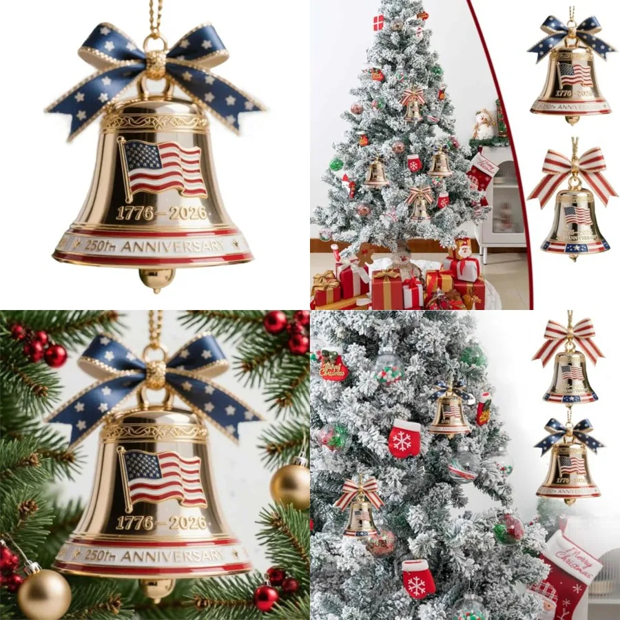 

United States 250th Anniversary Bell Ornament - Handmade 3D Metal Enamel Crafted Commemorative Hanging Decor for Patriotic Chri