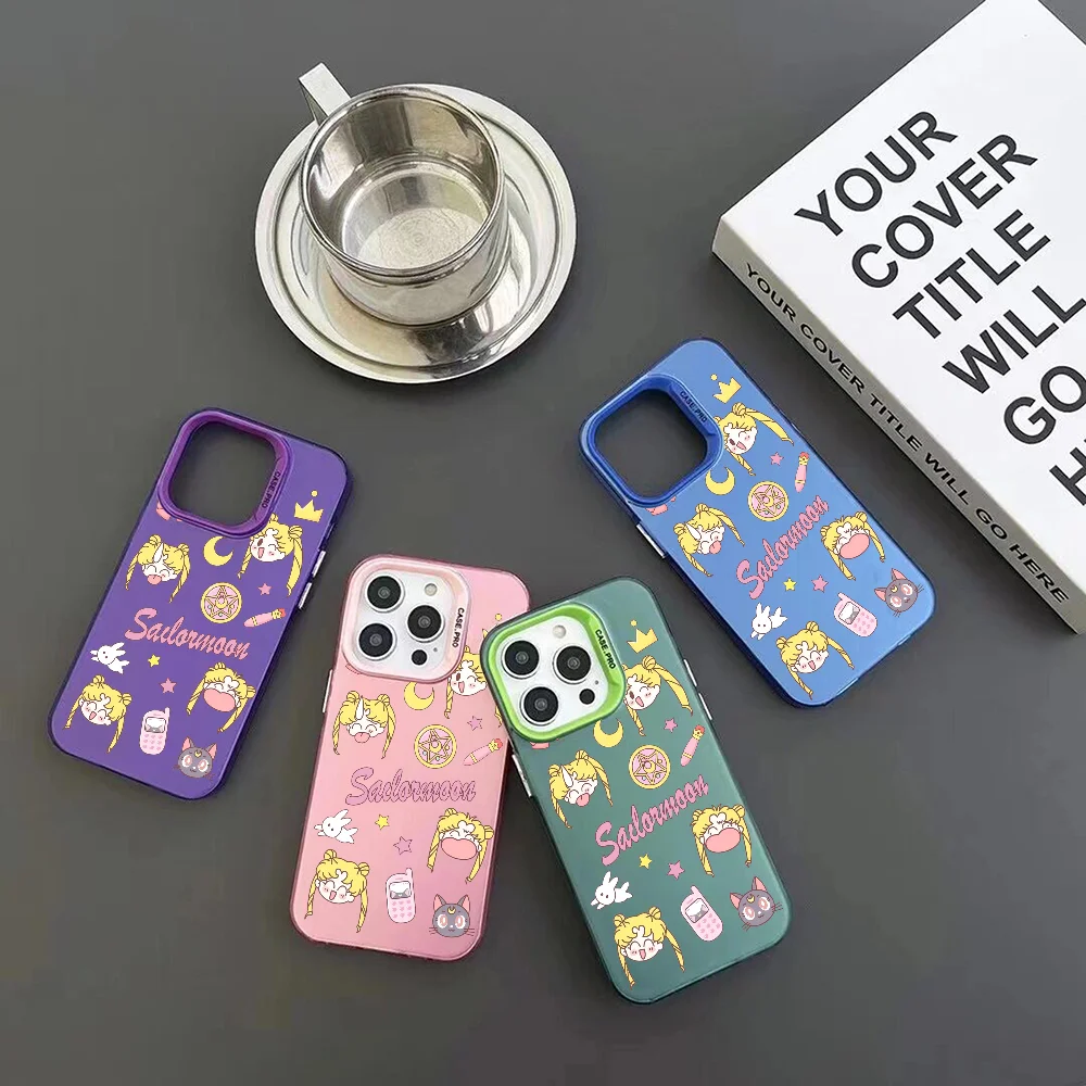 Lovely Sailors Moons Phone Case IMD Color Silver Shell For IPhone 16 15 14 13 12 Pro Max Plus