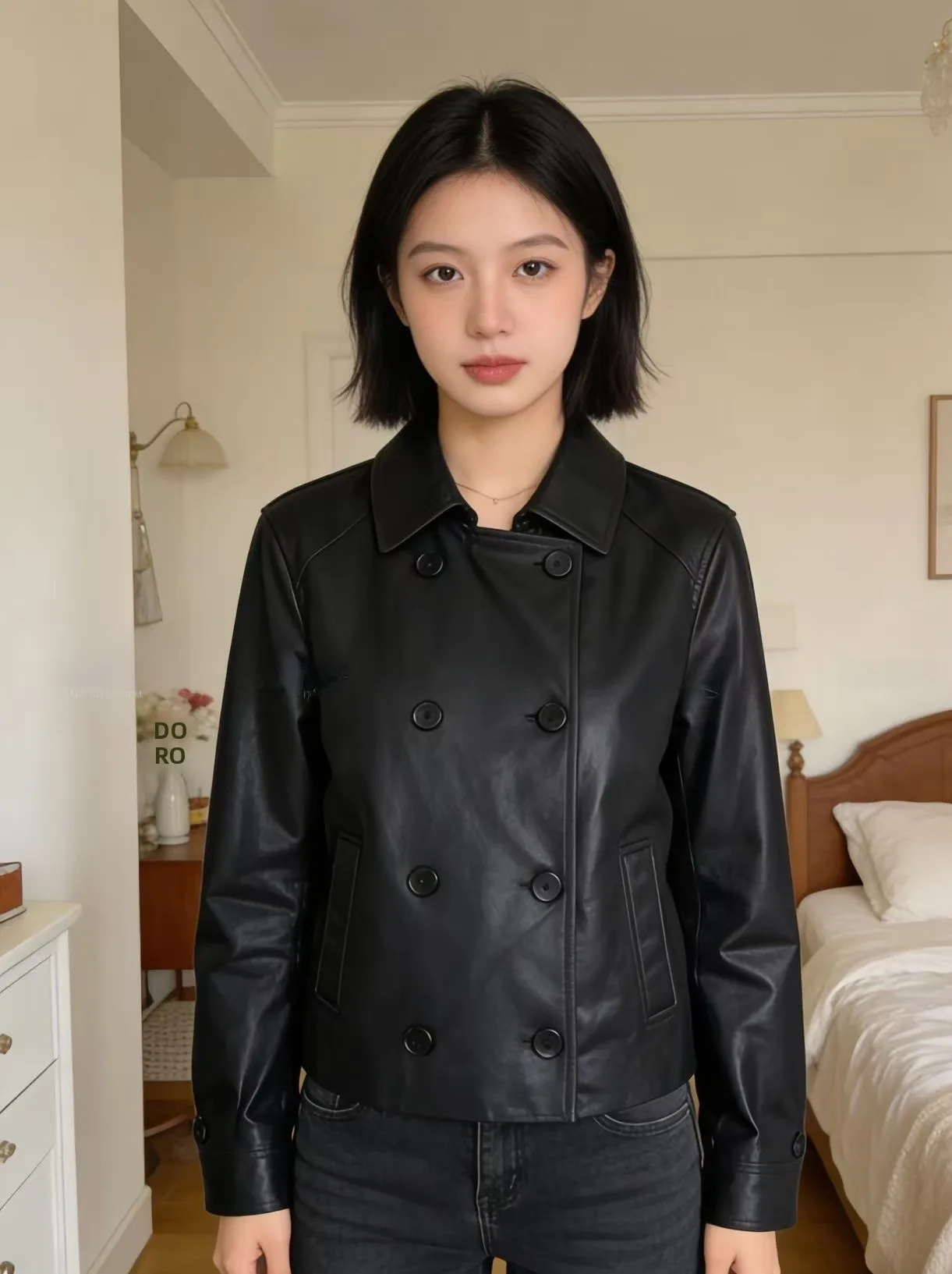 

2026 New Style Women's Sheepskin Leather Jacket Short Biker Coat Slimming Top Fashionable Commute Wind with Pockets Long Sleeve