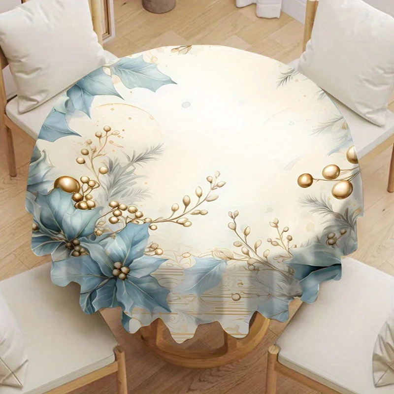 1Pc Christmas round table cloth, printed design, for home, catering, parties, picnics, Christmas decorations