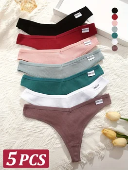 5 szt. Damskie bawełniane waflowe majtki stringi damskie miękkie stringi damskie S-XL niskie majtki z tyłem bielizna Bikini 2024