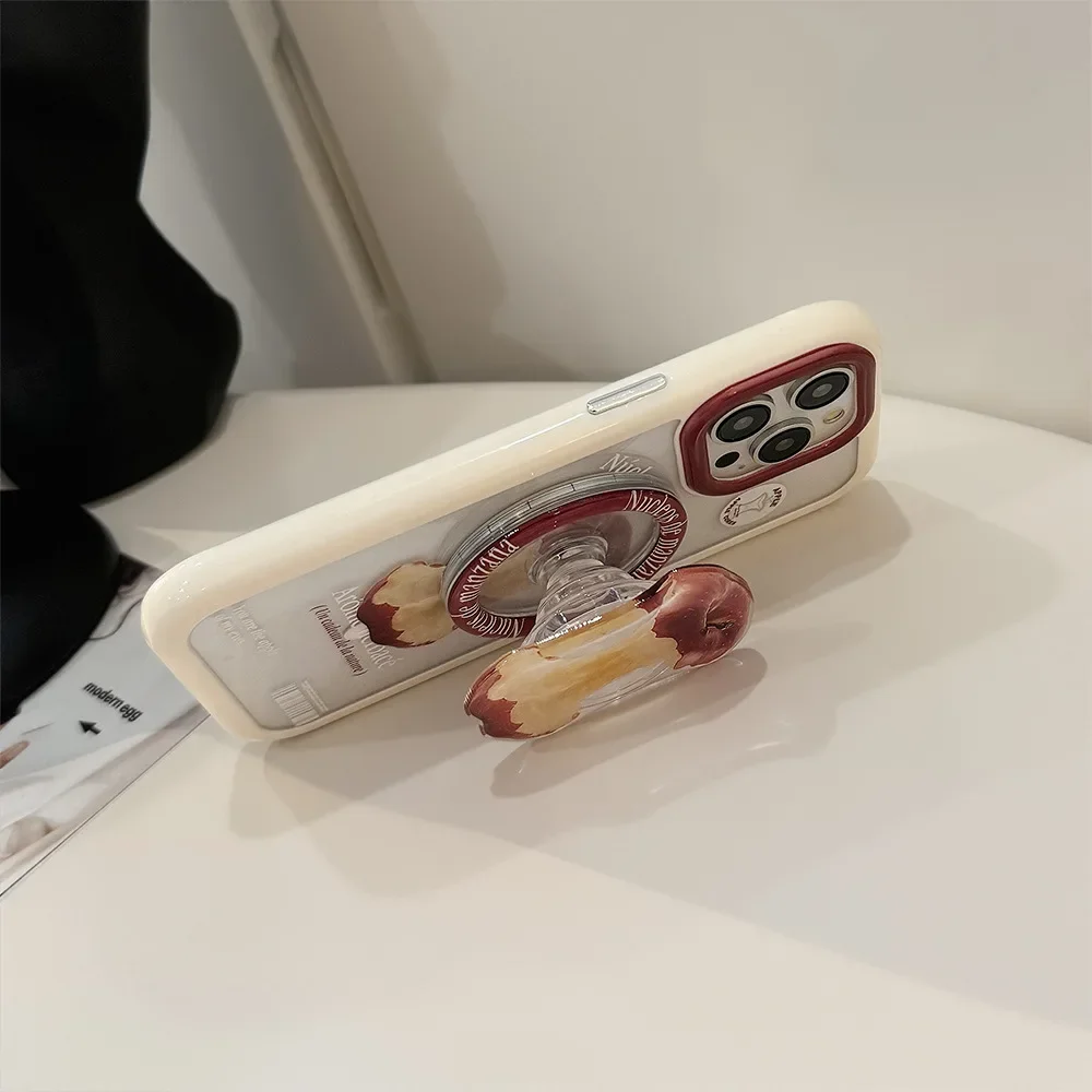 Apple core art Magnetic bracket transparent Phone Case For iPhone 16 15 14 13 12 Pro Max Xr 15 16 Plus Case Cute cartoon Cover