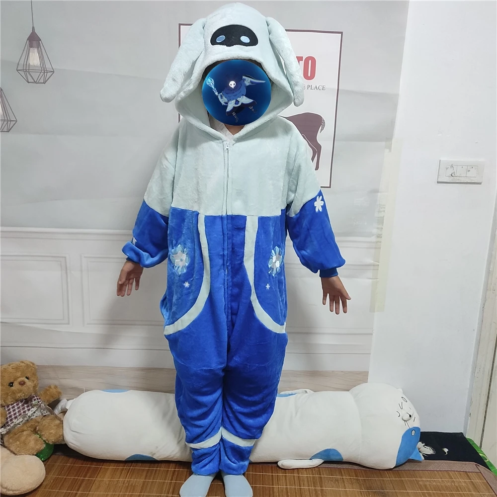 Game Hilichurl Ice Abyss Mage Cosplay Costume Kigurumi Adult Unisex Pajamas Flannel Jumpsuit Sleepwear Onesies