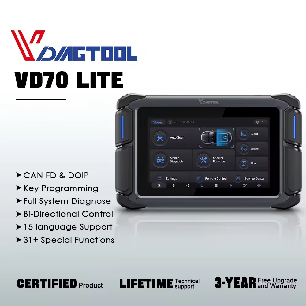 Newest Vdiagtool Vd70 Lite Automotive Scanner Oe Full System Diagnostic Tools Fca/Bi-Directional Control /Can Fd Immo 31+Resets