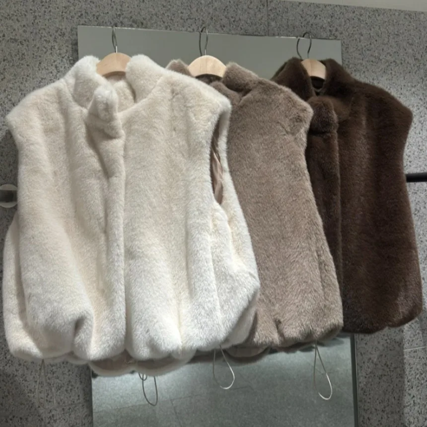 

Chic Women's Thiened Autumn Winter New Sle Versatile Loose Slimming Faux Fur Vest Top Stand Edition Chinese Made