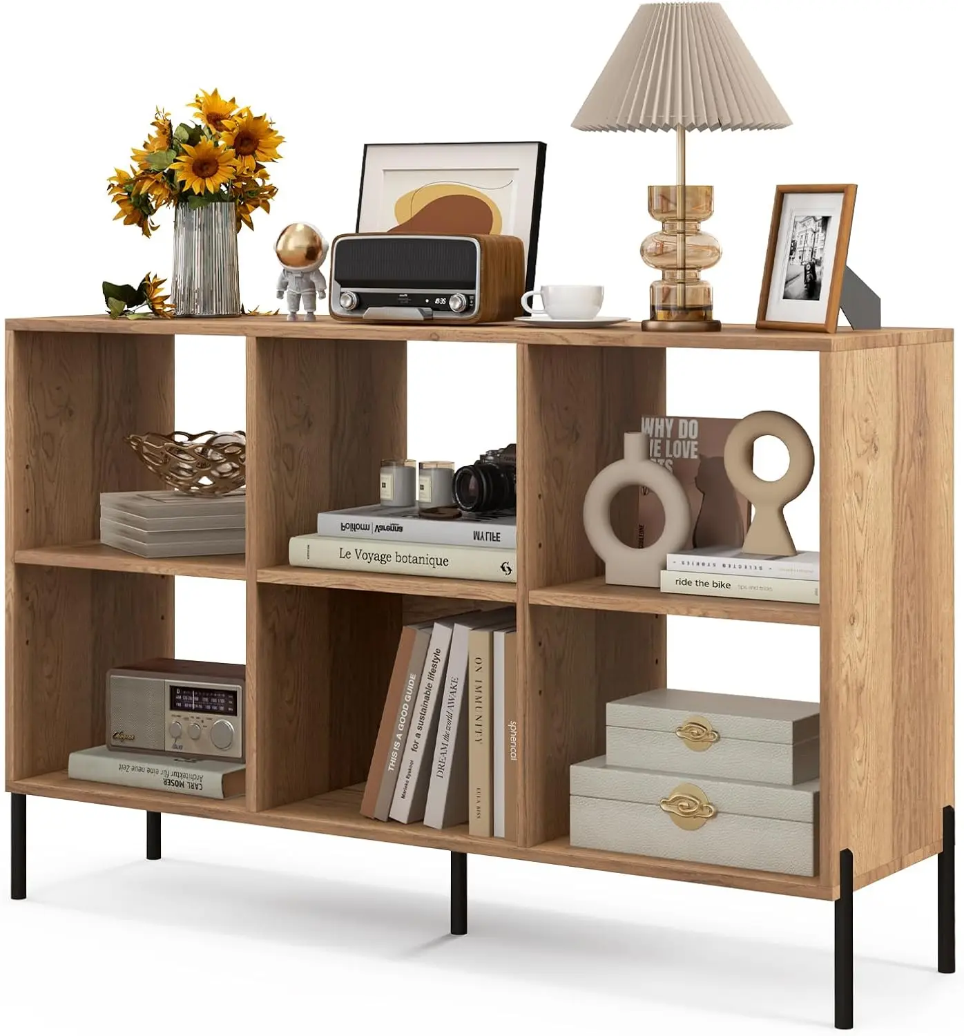 

6 Cube Bookcase, 3-Tier Floor Open Bookshelf with 5 Metal Legs, Cube Storage Organizer with Adjustable Shelves