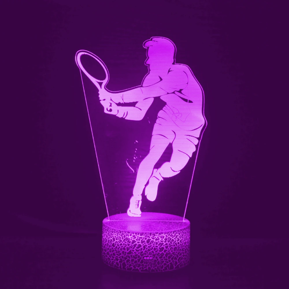 Children Night Lights LED Tennis Players Figure 3D Illusion Lamp 7 Color Changing Atmosphere Room Decor Table Lamps Kids Gift