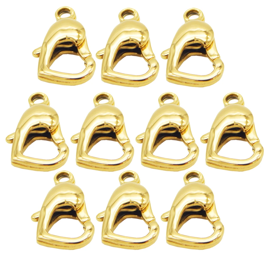 

10pcs Heart Shaped Clasps Stainless Steel Necklace Bracelet Connector Lobster Clasp 15mm Golden Jewelry Accessories DIY Buckle