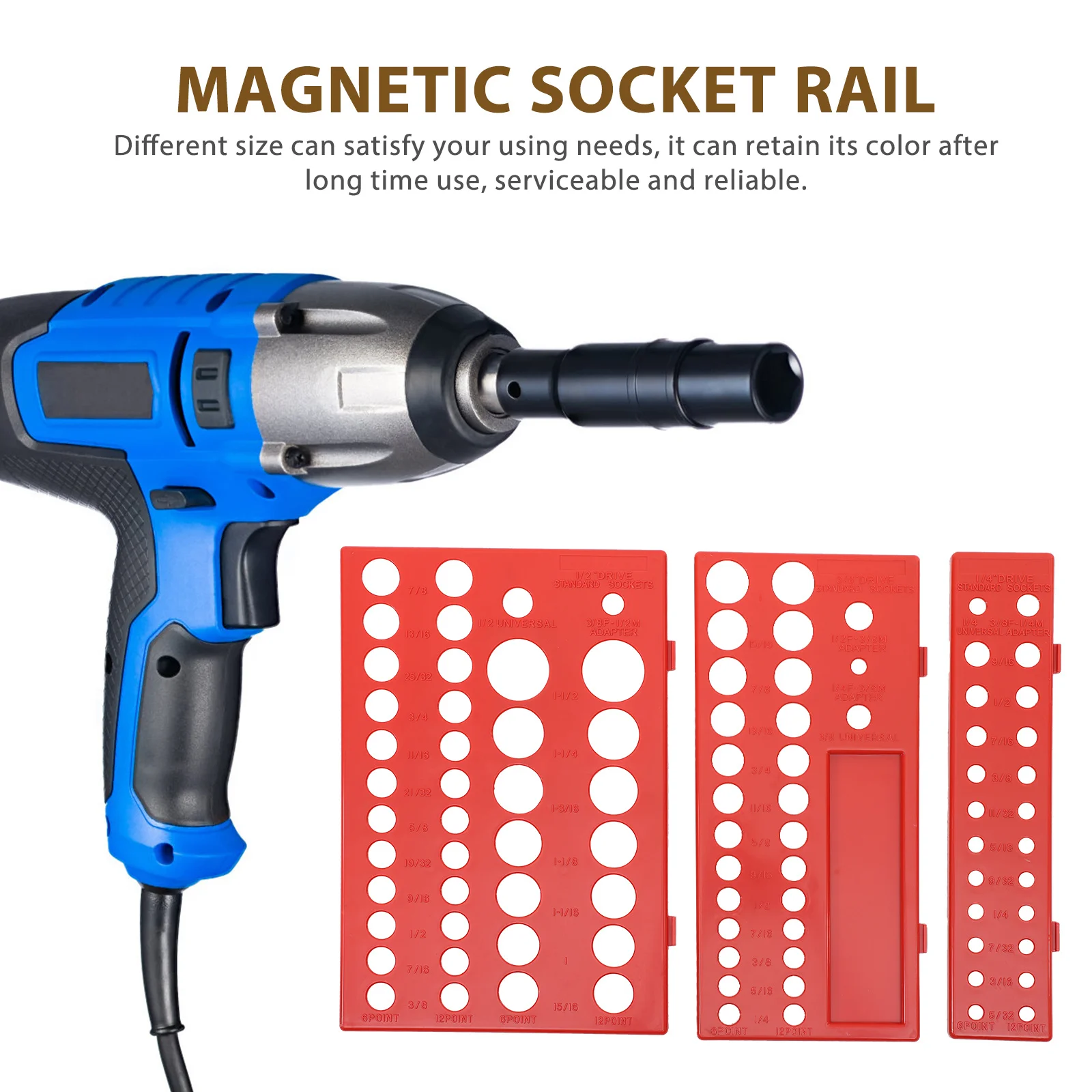 3Pcs Socket Organizers Wall Mount Tool Organizer Durable ABS Storage Easy to Use Various Sizes 3/8 Socket Holder