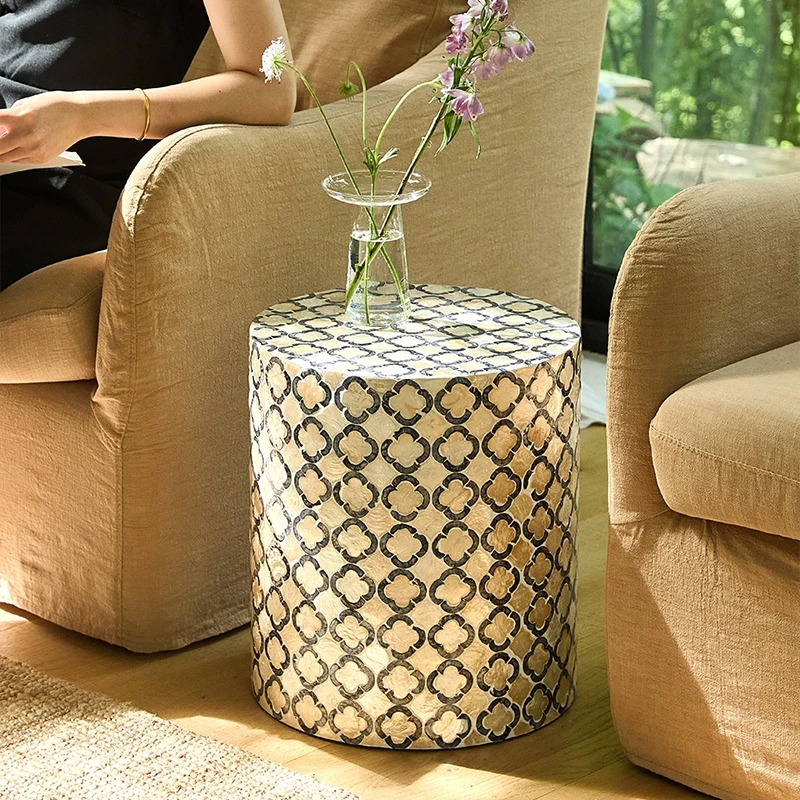k*-Creative Shell Tea Table,Round Art Coffee Table,Luxury Living Room Side Table,Home Decor,Cylinder Storage Desk