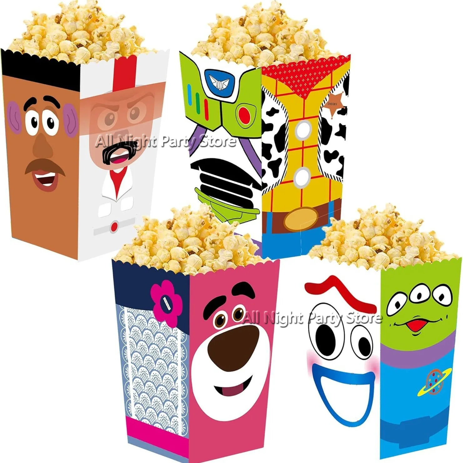 12-48Pcs Cartoon Toy Story Popcorn Box Toy Inspired Theme Candy Boxes Snack Gift Bags for Kids Birthday Party Favors Baby Shower