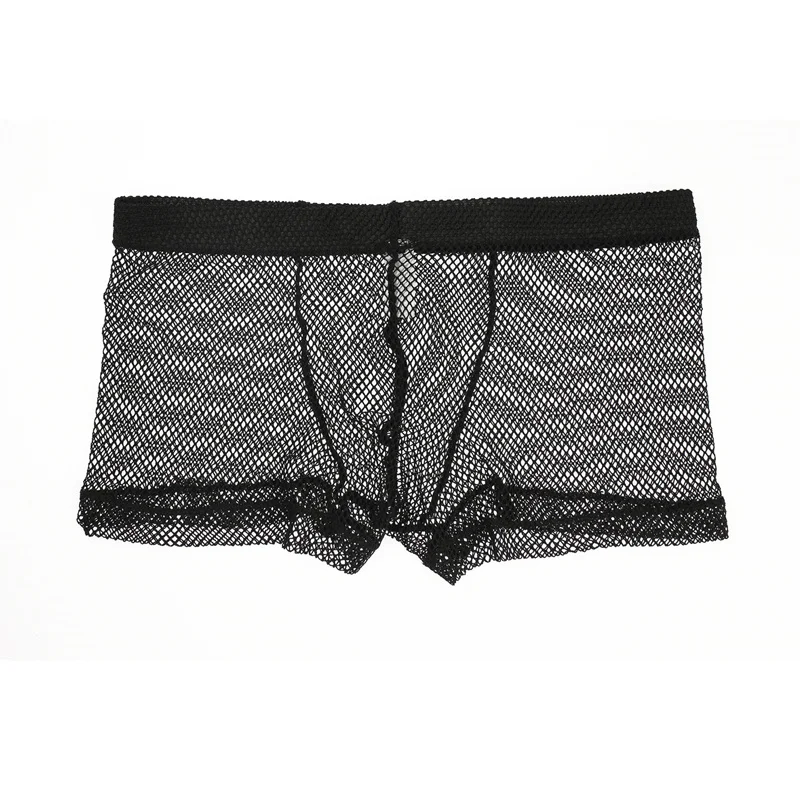 Sexy Mesh Boxer Men Underwear See Through Transparent Low Waist Nightwear Boxer Shorts Boxershorts Underpants