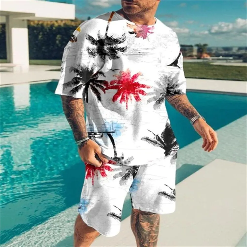 Hawaii Style 3D Print T-Shirts Shorts Sets Men\'s Fashion Sportswear Oversized Short Sleeve T Shirt Pants Set Man Suits Clothing