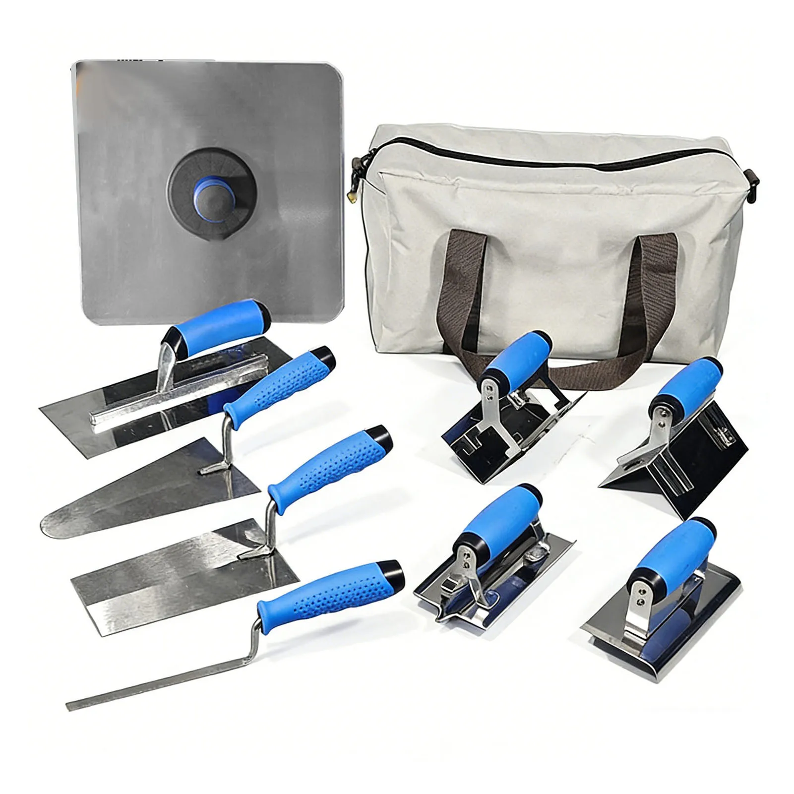 J007 Concrete Trowel Set Inside Outside Corner Hand Trowels Bricklaying Plastering Tools with Pan and Portable Storage Bag