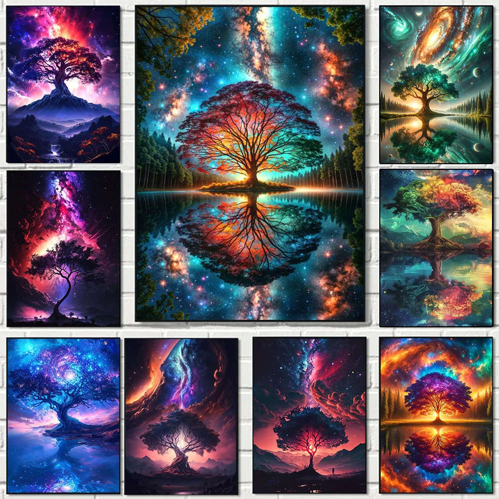 5D DIY Diamond Painting Sci-Fi Space Tree Embroidery Full Round Drills Cross Stitch Kits Mosaic Art Rhinestone Home Decor Crafts