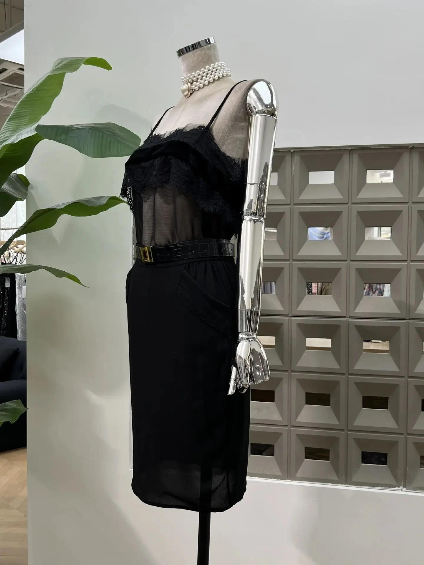 Sexy Square Collare Spitze Patchwork Durchsichtiges Partykleid mit Glöckchen Promi Geburtstag Abend Ballkleider Club Show Wear