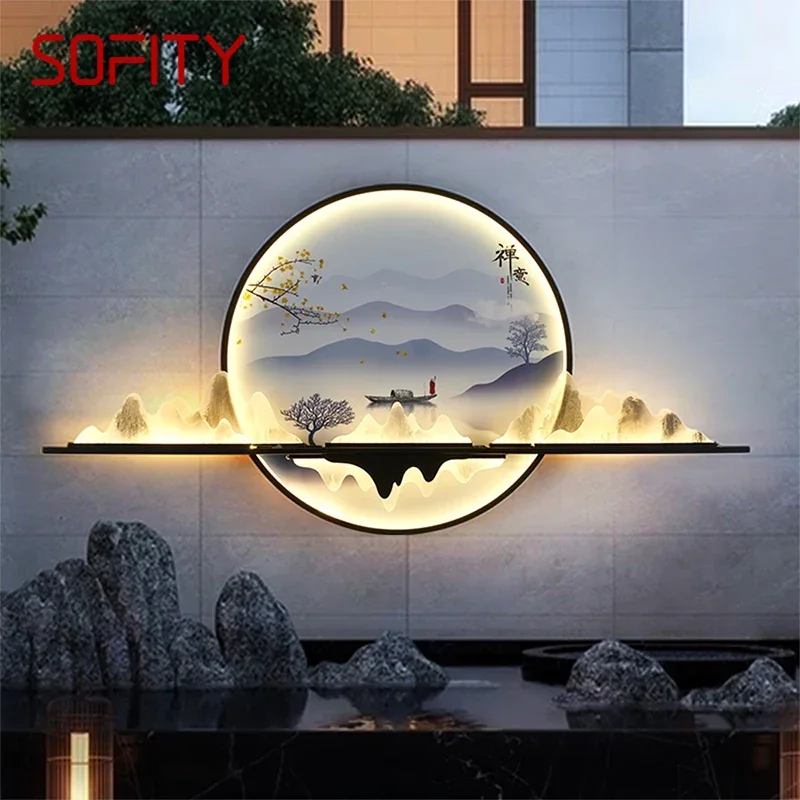 

SOFITY Solar Outdoor Mural Lamp 1 Meter Diameter Circular Landscape Waterproof Mural Villa Courtyard Garden Decoration Painting