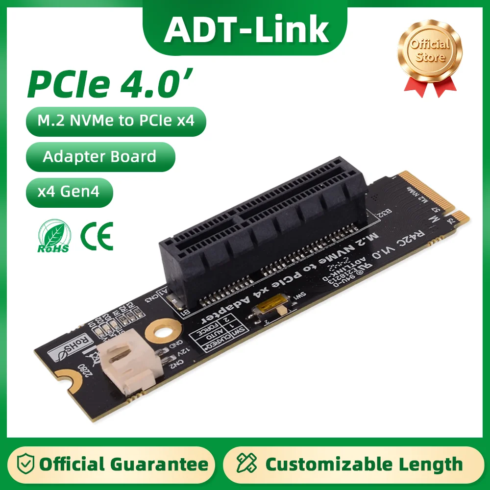 ADT-Link R42C M.2 NVMe to PCIE 4.0 x16 Adapter Card for Graphic Card  key-M to PCle x4 SSD Adapter Board with 12V Power Supply