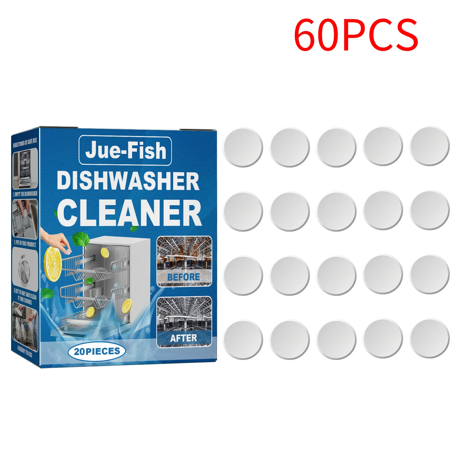 20/40/60PCS Vaatwasserreiniger Tabletten - Diep schoon en ontgeuren voor ingebouwde/desktopvaatwassers - Verwijder vetkalk