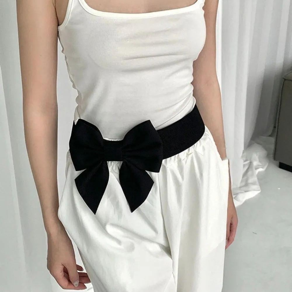 

Vintage Elastic Large Bow Belt Cloth Soft Wide Waistband Sweet Elegant Evening Dress Belt Party