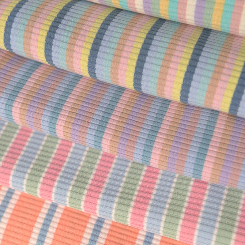 Rib Combed Rainbow Cuff Fabric By Half Yards Striped Stretch For Sewing Base Shirt Knitting Neckline 50x140CM/PCS 300g/m