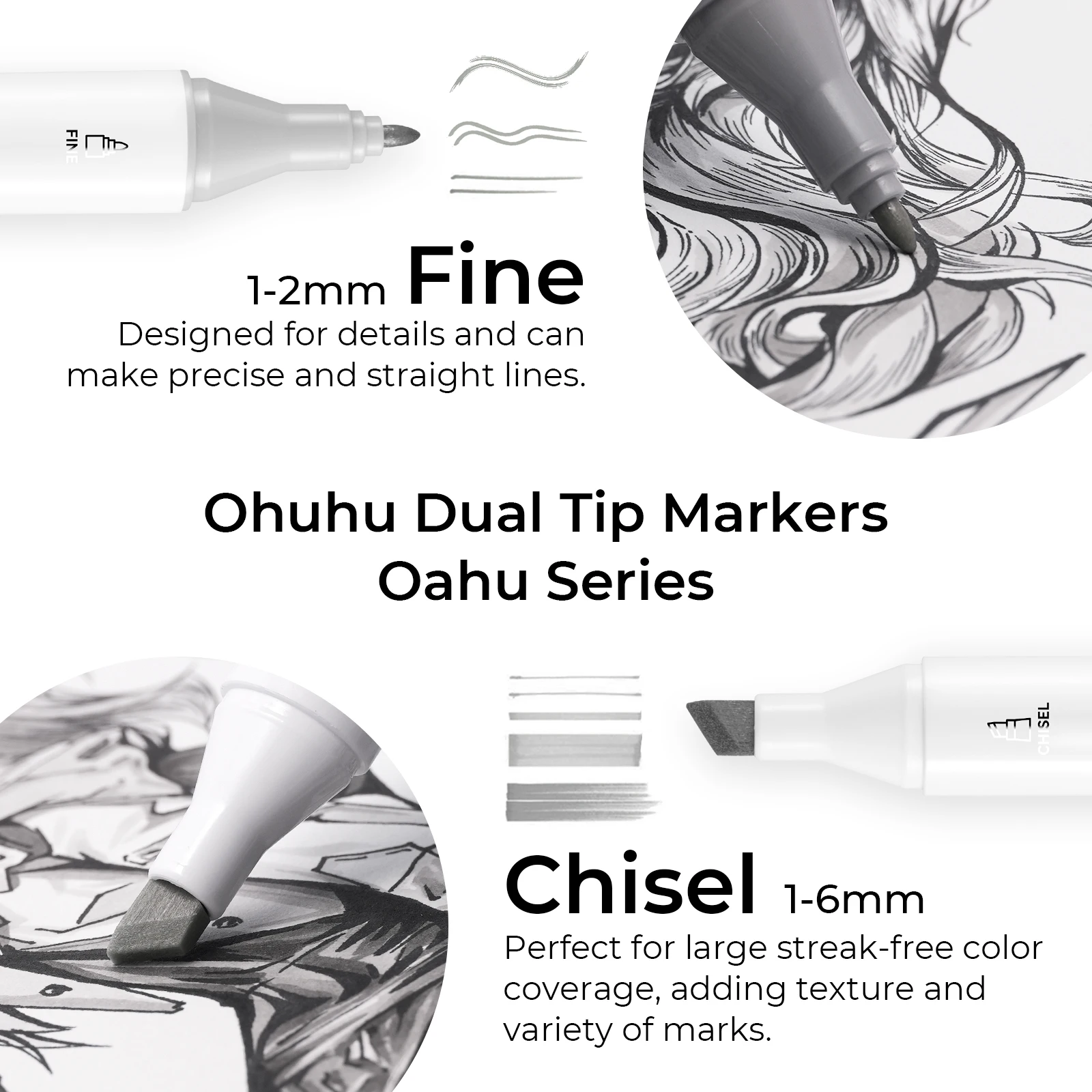 Ohuhu Oahu 36 Gray Tone Colors Marker Pen Set Alcohol Art Markers Dual Tips Felt Pen Sketching Drawing Graffiti Manga School Art